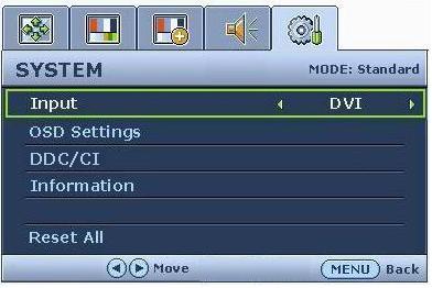 System menu 1. Press the MENU key to display the main menu. 2. Press the or keys to select SYSTEM and then press the ENTER key to enter the menu. 3.
