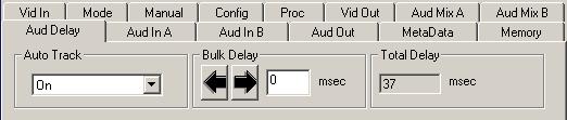 Use the Aud Delay menu shown below for the 8415 Audio submodule to adjust the amount of audio delay on the output: Auto Track enable auto tracking by selecting On or Off.