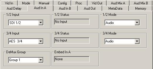 Use the Aud In B menu shown on the next page to adjust the following parameters: 5/6 Input select the input audio source for Input 5/6. 7/8 Input select the input audio source for Input 7/8.