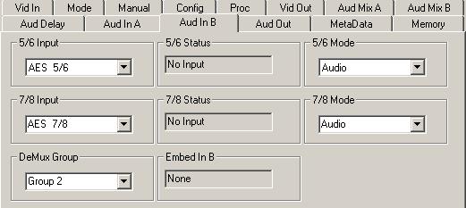 Use the Aud Out menu shown below to adjust the following audio output parameters: Audio Embed A turn embedding Off for no embedding to take place in the output signal.