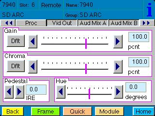 The Proc menu shown below allows you to adjust the following video processing parameters for the signal: Gain adjust the percentage of overall gain (luminance and
