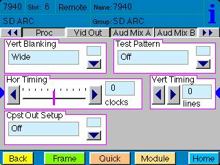 Use the Vid Out menu shown below to adjust the following parameters: Vert Blanking set the blanking mode to Narrow (lines 1-9 are blanked in NTSC, lines 1-6 in PAL) or Wide (lines 1-20 in NTSC, lines