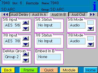 The status of the corresponding audio inputs are shown next to the control. Status is reported as one of the following: No Input no serial digital embedded audio is detected.