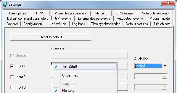 4. Switch to the Input Settings tab () and make sure that one of the Video Inputs, for example Input (2)