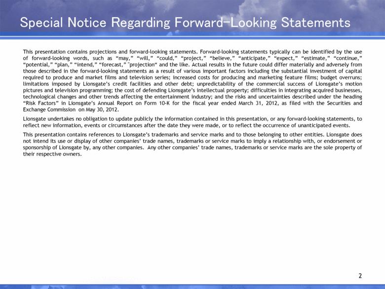 Special Notice Regarding Forward-Looking Statements 2 This presentation contains projections and forward-looking statements.