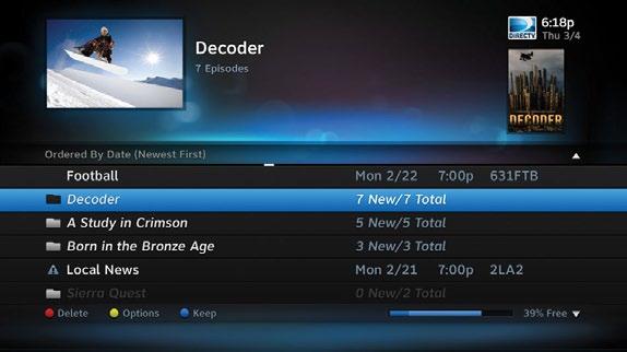 DIRECTV WHOLE-HOME DVR SERVICE Recordings can be deleted from any connected receiver that has been set up to Allow Deletion.