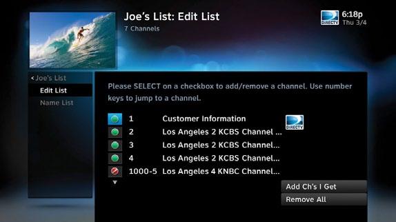 FAVORITE CHANNELS Create lists of your favorite channels. Use your list to see only those specific channels listed in the guide as well as, when you re channel surfing in live TV.
