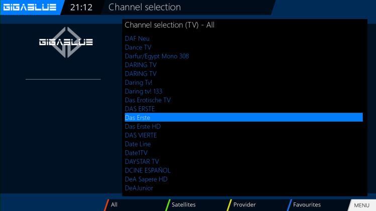 RED Button to watch all Channels GEEN Button will be open Satellite List YELLOW Button
