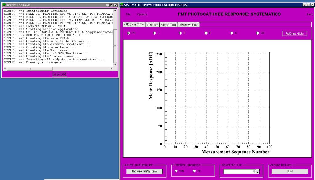 Figure 6: Startup of the PMT_SYSTEMATICS GUI, along with its LOG panel.