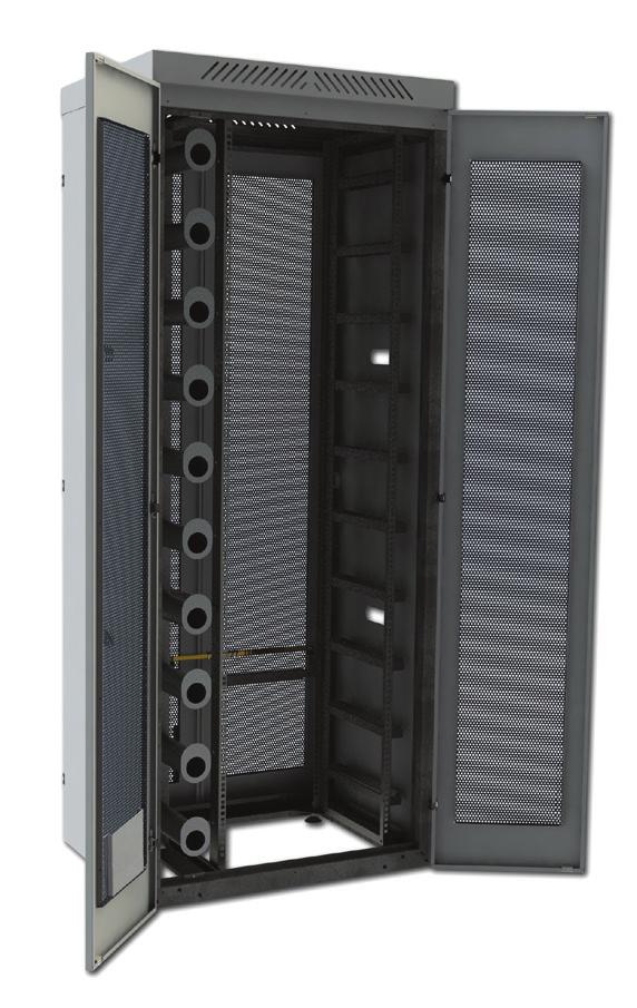 48-fibre NC-1000 -patch panel Standard assembly of NC-2000 rack: Grid doors in the front and in the back Side walls Top plate with cable entries Adjustable legs 19-inch rails in the front and in the
