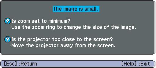The Help screen is displayed. Using the Remote Control Using the Control panel Questions and solutions are displayed as shown on the screen below.