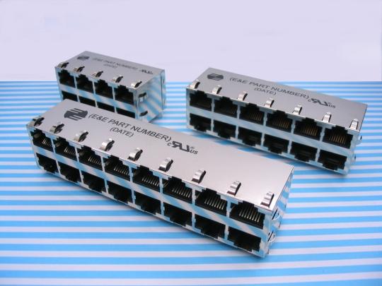 0/00 Base-T Applications XN Stacked, Though Hole Vertical-row of Output Pins Pattern (With PoE feature) Magnetic Integrated Connector Modules Compliant with IEEE80.