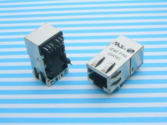 000 Base-T Applications Single Port, Through Hole, Tab Down Straight-row Output Pins Pattern Magnetic Integrated Connector Modules Compliant with IEEE80.