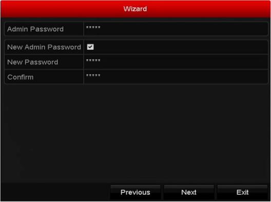 Follow the wizard when the device starts and enter the change admin password interface. 2. Enter the default admin password (12345) for the first login and then edit the new password.