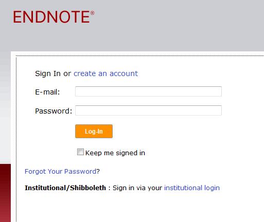 GETTING STARTED WITH ENDNOTE REGISTERING FOR AN ENDNOTE ONLINE ACCOUNT If you have not used EndNote before go to my.endnote.com and click on the Create an account link.