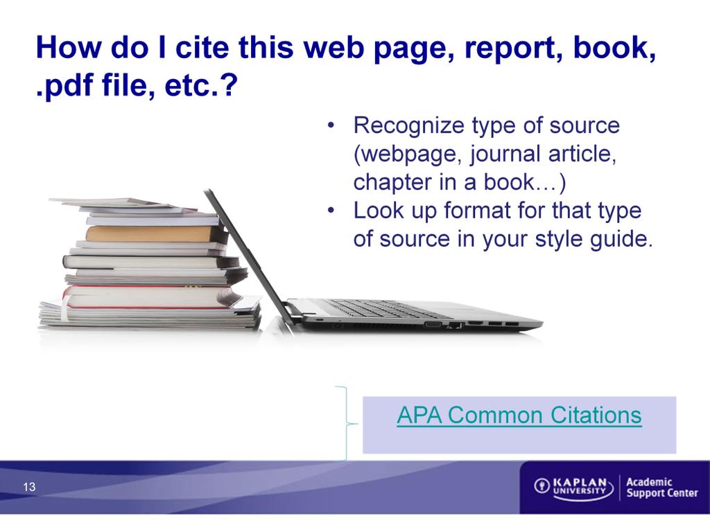 How do I cite this web page, report, book,.pdf file, etc.