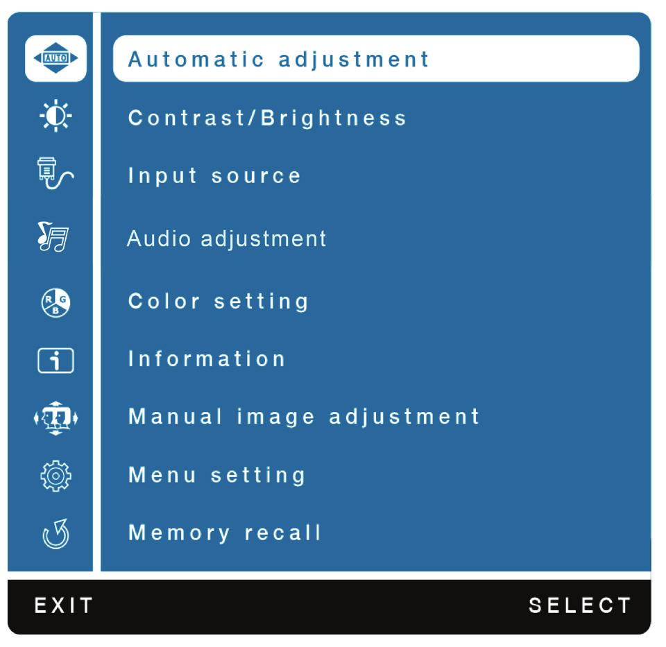 3 ON SCREEN DISPLAY Using On Screen Display (OSD) Functions Main Menu Button Function Automatic Adjustment Contrast/Brightness To auto adjust Horizontal Position, Vertical Position, Phase (Fine Tune)