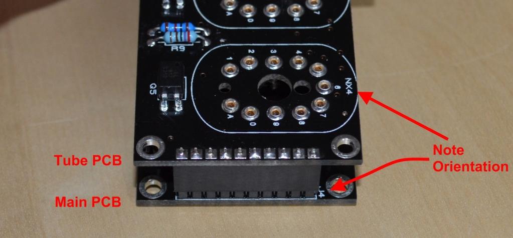 Be sure the 'NX4' and 'J4' component markings are at the same side of the stack, or else your tubes will be upside down!