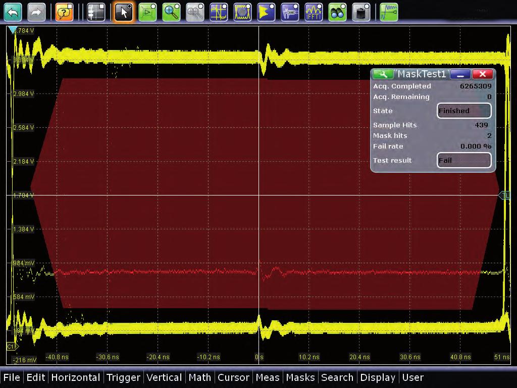As in spectrum analyzers, operation is based on entering the center frequency, span and resolution bandwidth. The labeled axial scaling is especially user-friendly.