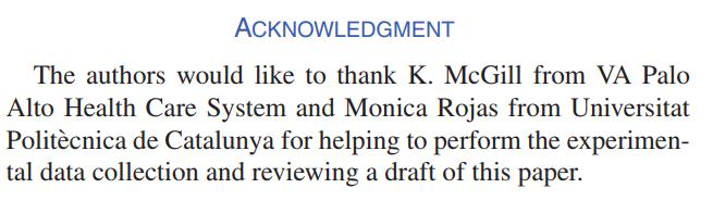 Acknowledgments Examples Research funder Assistance such as data