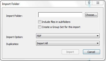 Click on Choose and find the article by scrolling down. Click on Import. Several articles in one folder: Go to File Import Folder. Click on Choose and find the correct folder. Click on Import. (Note: Older articles might not have functional DOI for this import function.