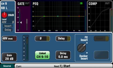 9.4 Set a starting point for processing and mix parameters: Start by using the Processing screen Preamp page Linking button to link parameters for any odd/even stereo pairs of channels you may need.