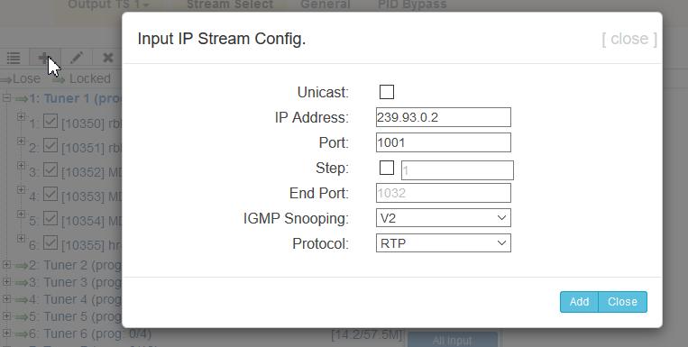 Setting up incoming IP streams as Input sources works with the usage of the + button: Use your stream