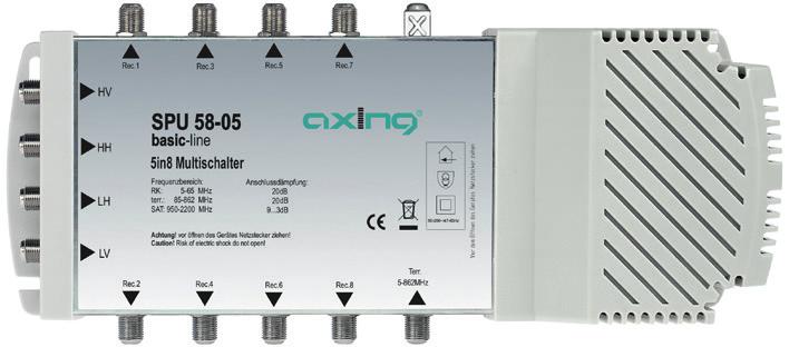 within the cascadable system over the SAT IF lines due to a switchable DC pass: SPU 5xx-06 can be supplied by