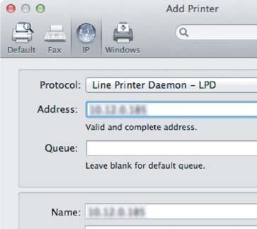 Pentru IP Printing (Imprimare IP) Specificaţi setările pentru imprimarea IP şi faceţi clic pe Add