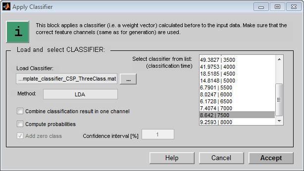 Classifier selection For running the model you need to load a classifier. If no own classifier is already created you can select a template file.