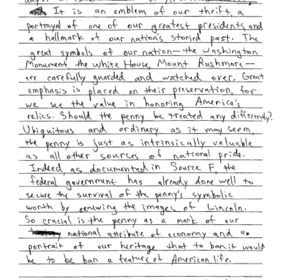 141 This synthesis paragraph follows a simple structure. Claim. Evidence. Explanation. Note the penny is connected to other concrete examples (Rushmore, etc.).
