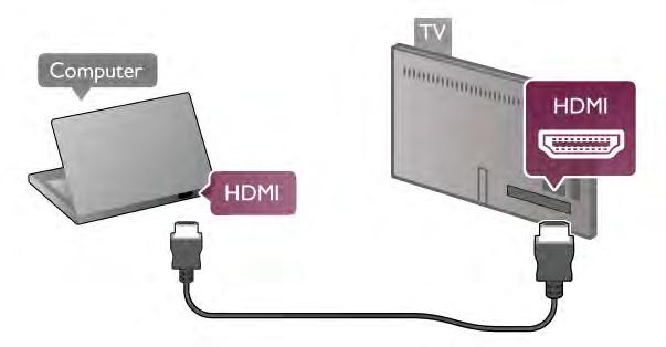 With HDMI Use an HDMI cable to connect the computer to the TV.
