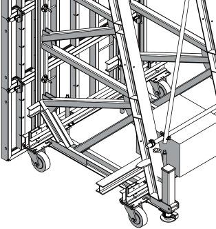 To build one unit two trolley walers, four wheel adapters and four trolley spindles are needed.