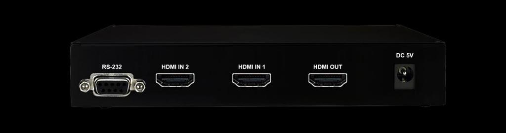 Toggle Button HDMI IN 1: HDMI Input 1 HDMI IN 2: HDMI Input 2 HDMI OUT: HDMI Output RS232: For RS232 control Operation Guide Input Switching <Rear View>