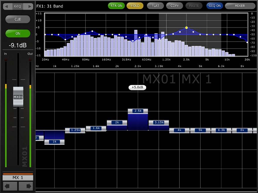 5.3 GRAPHIC EQ EDITING GEQ Overview In the upper portion of the GEQ Editing Screen, the complete GEQ curve is displayed along with the gain positions for all 31 bands.