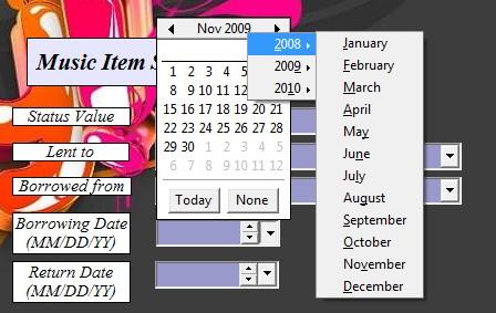 the arrow to open it, click it again if you want close it. Use None button to close a calendar and to display empty field, if Date field had a date in it this action would erase it.
