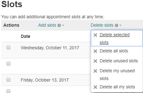 From the All appointments tab, under Slots, click Delete
