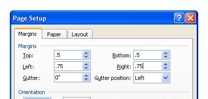 If you would like a wider margin on the inside where the fold is, you can add a gutter. The value in the gutter box will be added to the margin on the inside edge of the page. So if you enter.
