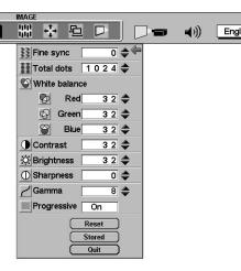 COMPUTER MODE PICTURE IMAGE ADJUSTMENTS Press the MENU button and the ON-SCREEN MENU will appear. Press the POINT LEFT/RIGHT buttons to select IMAGE and press the SELECT button.
