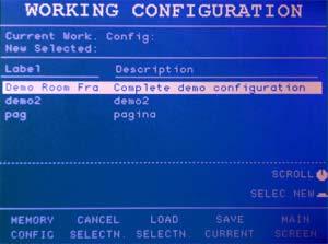 Save/Load a configuration 1. Select WORKING CONFIG 2.