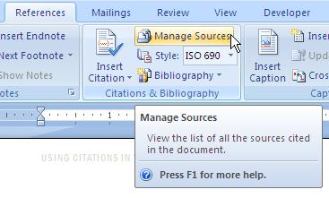 UNDERSTANDING WORD S CONCEPT OF SOURCES A source is any reference, such as a book, an article, or a web site, that you d like to cite in a document.