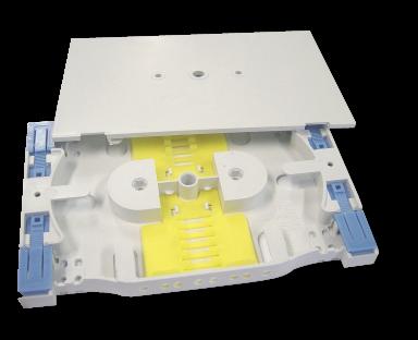 Large Splice Cassette Budget 24 splice tray with lid. Trays are stackable and interlock on top of each other (without the need for additional hinges). Ideal for higher fibre count applications.