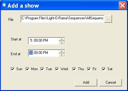 When you are happy with the times and days your show is to run, click the Add button. The show will appear in the Schedule Editor grid.