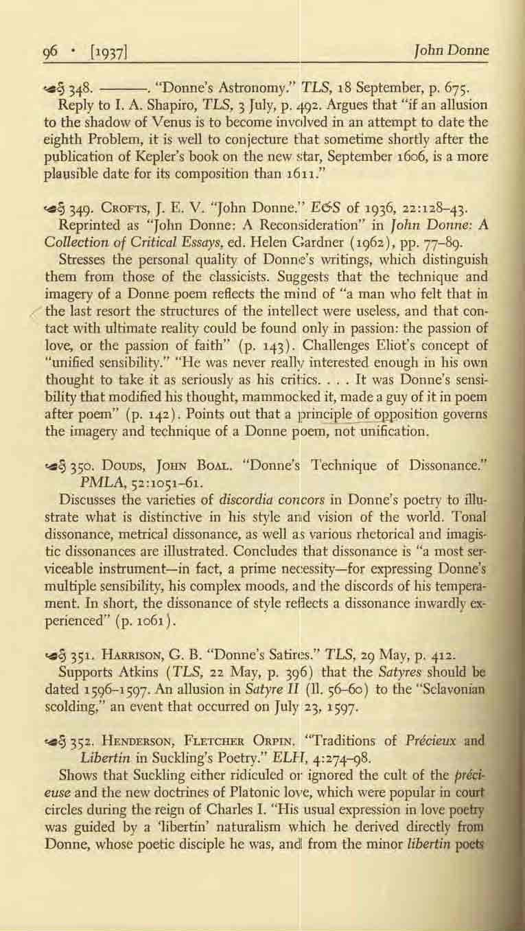 <)Ii ['937J John Donne.. <5348.. "Donne's Astronomy." TLS, 18 September, p. 675. Reply to 1. A. Shapiro, TLS, 3 July, p. '.