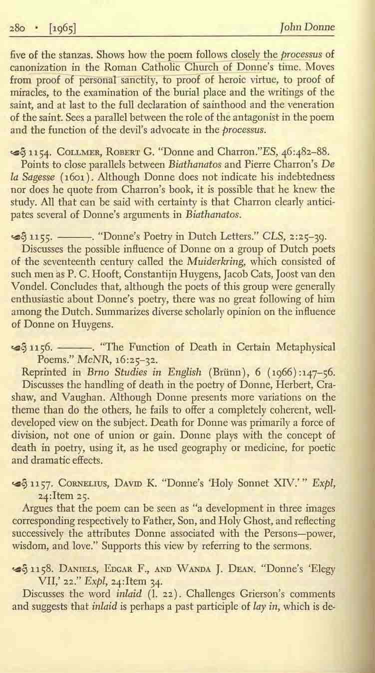 John Donne five of the stanzas. Shows how the ~oem follows closely' th~l2rocessus of canoni7.ation in the Roman Catholic Church of Donne's time.