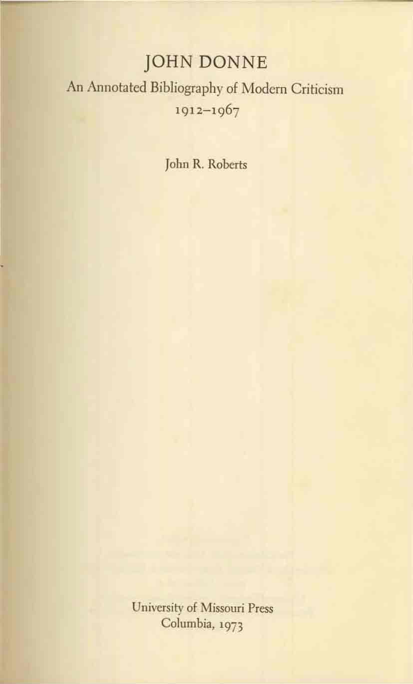 JOHN DONNE An Annotated Bibliography of Modern Criticism
