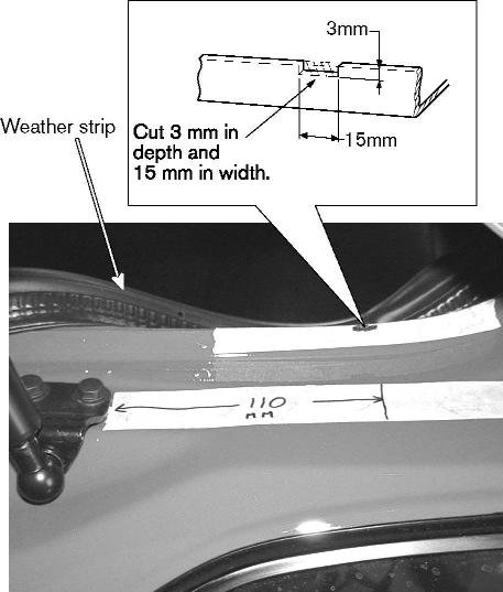 And place a 100mm strip of masking tape along the gutter lip as shown in figure 2. 3. Measure 110mm beginning from the (RH) hatch hydraulic strut mount. Place a mark on the masking tape.