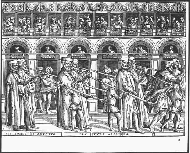 Songs for Instruments : Music from the Earliest Notations to the Sixte... 6 / 10 2011.01.27. 14:05 fig. 18-6 Venetian musicians in the service of the doge playing six silver trumpets in procession.