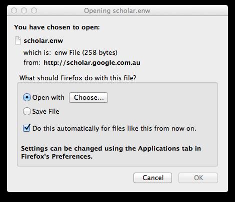 point Safari/Chrome will download a file named scholar.enw 1.