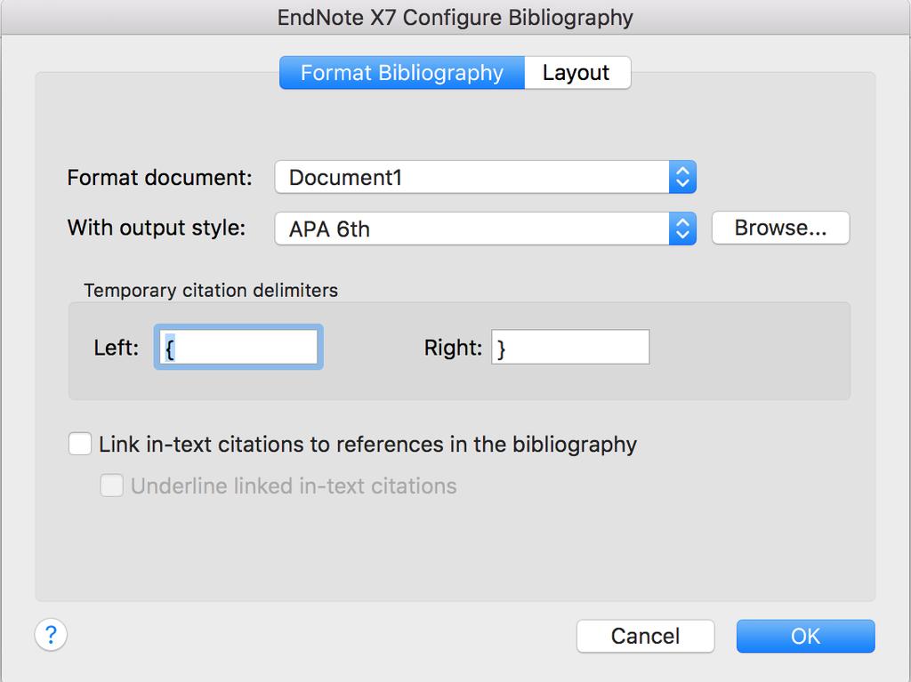 Formatting a Bibliography (created with EndNote) in Word To change the output style in your bibliography: 1. Click on Bibliography in the ribbon 2. Click on Configure Bibliography 3.